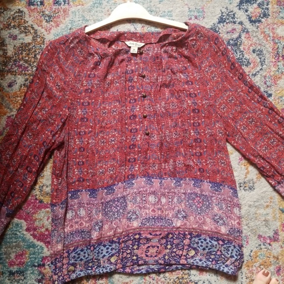 Lucky Brand | Cerise Pink Long-Sleeve Blouse - Picture 3 of 3